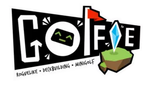 Golfie logo with "roguelike deckbuilding minigolf" slogan