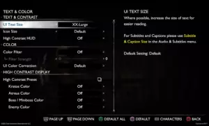 UI text size change example in god of war ragnarok accessibility features