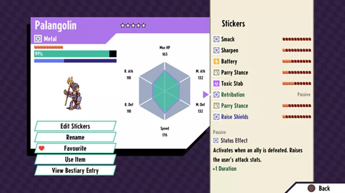 Cassette Beasts evolution guide - image of Palangolin stats