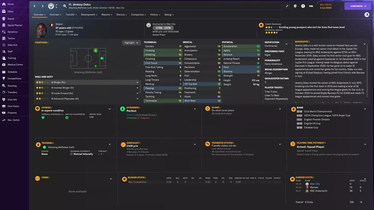 FM24 best new left back wonderkids - image from gameplay