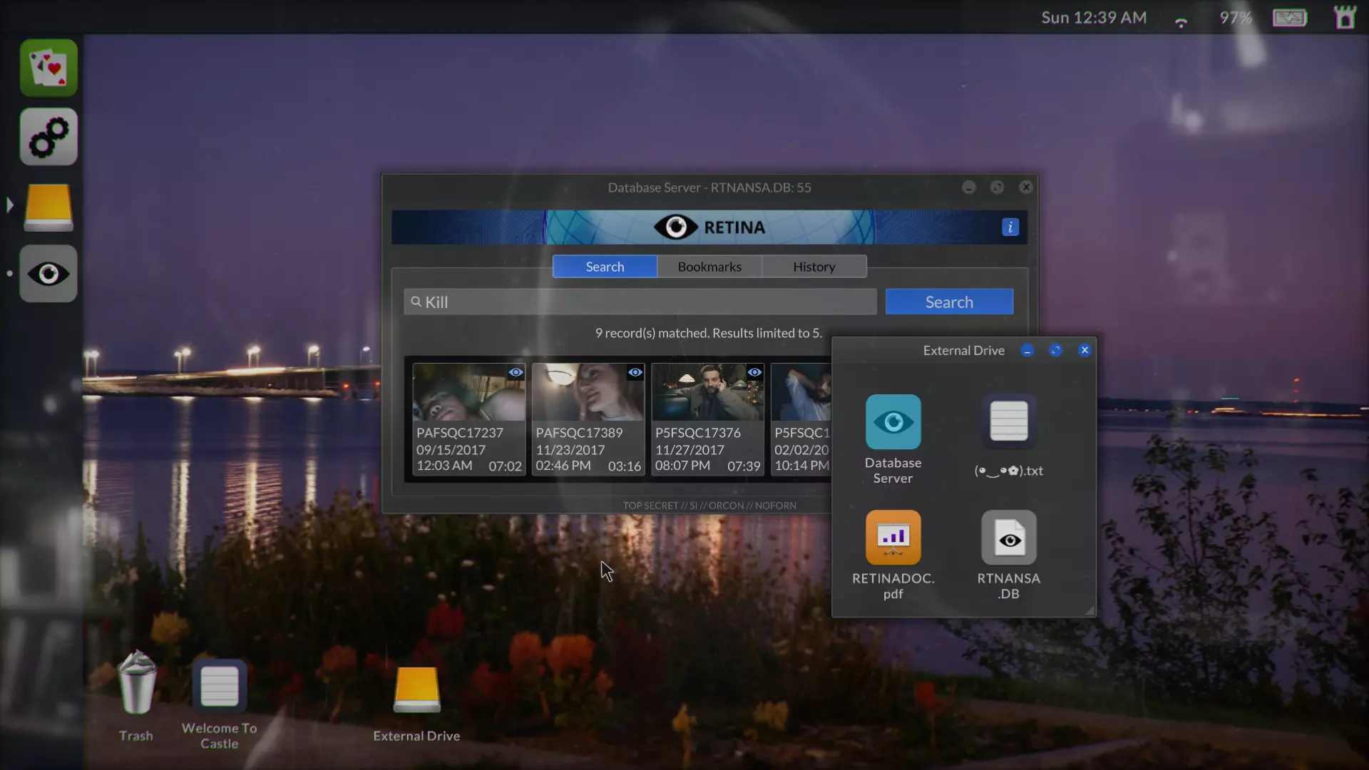 Main screen for Telling Lies showing retina screening and videos
